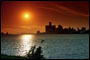 Detroiter Skyline bei Sonnenuntergang